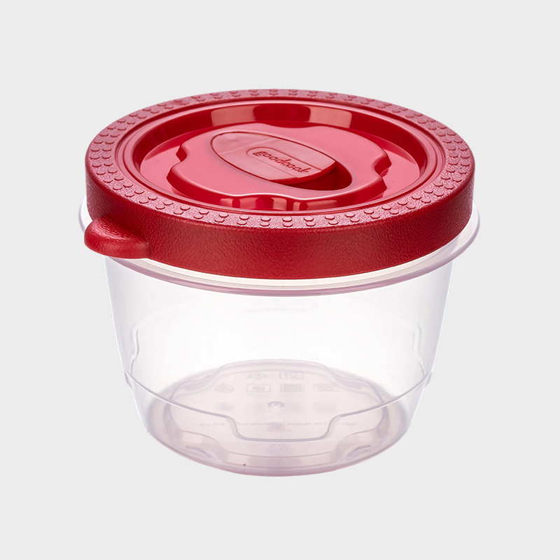 PFB052 360ml Cylindrica PP Food Conservatio continens cum Vented Red Overmolded Lid